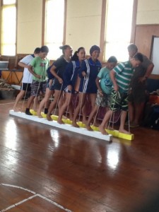 Team building exercise at the Whangarei Youth Centre with Matua Kahuroa-once around the room, not that easy!!!